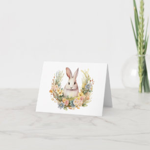 Sweet Blek Bunny Rabbit med Vår blommor BLANK Kort