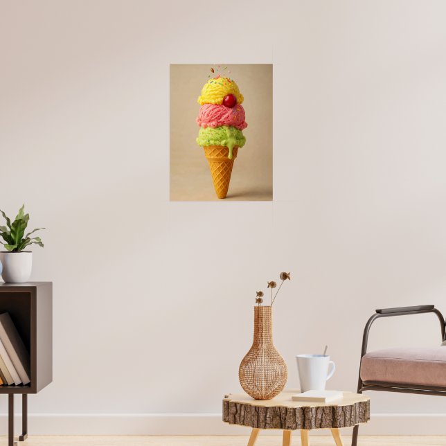 "Sweet Bliss" - Ice Cream Cone Art Print Poster (Vardagsrum 3)