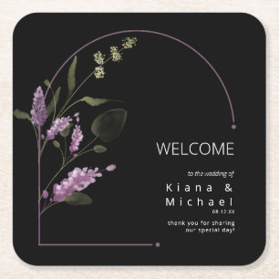 Sweet Blommigt Arch Bröllop Welcome Lilac ID998 Underlägg Papper Kvadrat