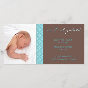 Sweet Blommigt Birth Notification Photo Card-turq Meddelande