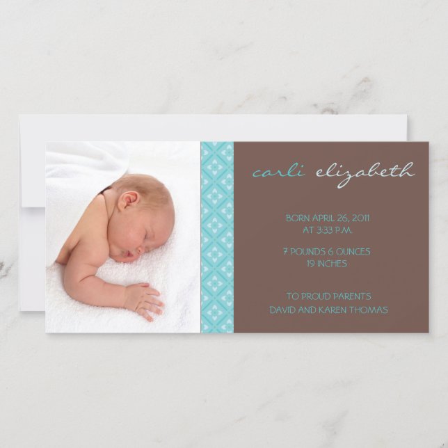 Sweet Blommigt Birth Notification Photo Card-turq Meddelande (Framsida)