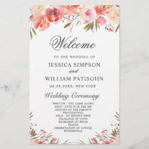 Sweet  Blommigt Blommigt Bröllop Ceremony Program