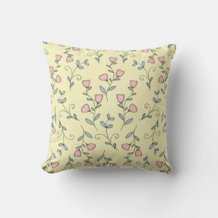 Sweet Blommigt Boho Rosa Lavender på Gult Kudde