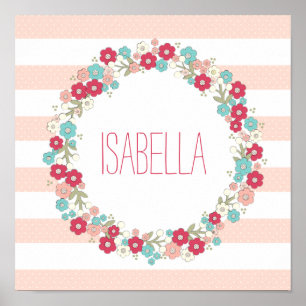 Sweet Blommigt Girl Namn Personlig Wall Art Poster