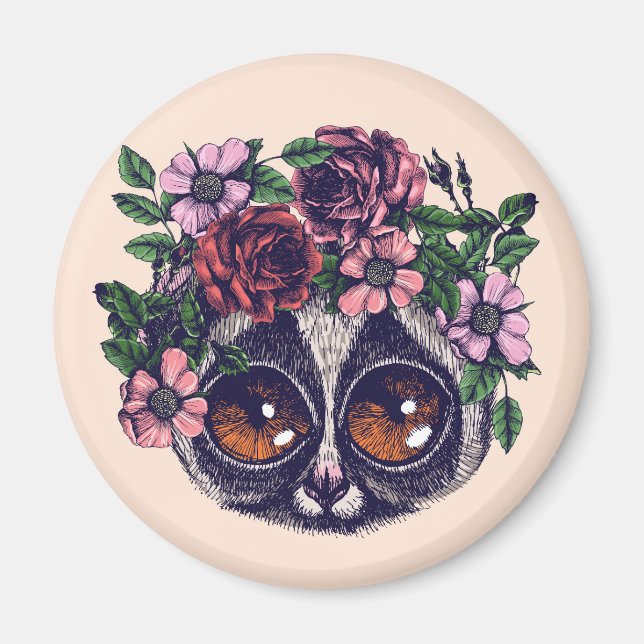 Sweet Blommigt Lemur Magnet (Framsidan)
