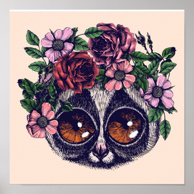 Sweet Blommigt Lemur Poster (Framsidan)
