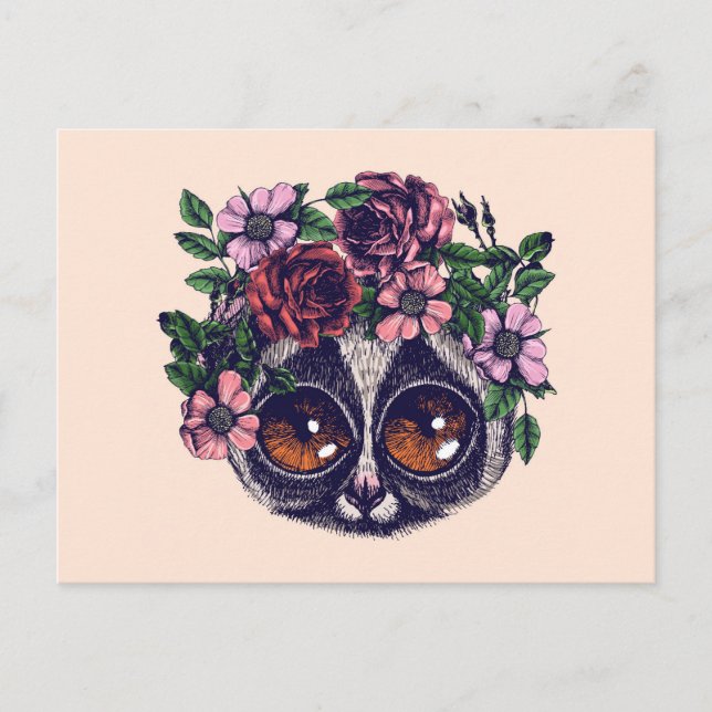 Sweet Blommigt Lemur Vykort (Framsida)