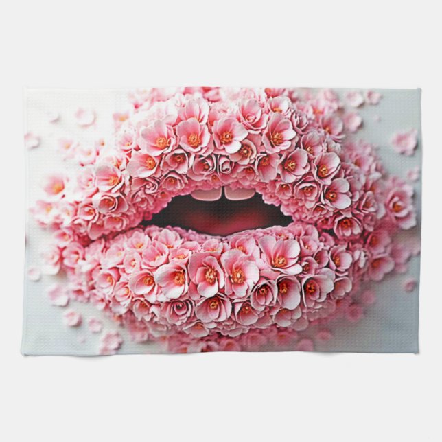 Sweet Bloom Läppar Art Kökshandduk (Horisontell)