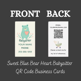 Sweet Blue Bear Heart Babywatch QR-kod Visitkort