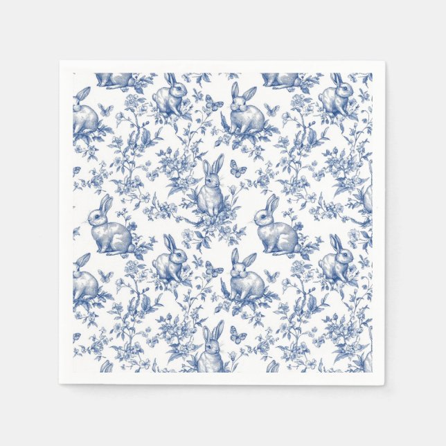 Sweet Blue Bunny Rabbits French Toile Paper Napkin Pappersservett (Framsidan)