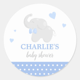 Sweet Blue Elephant Baby Shower Boy Sticker Runt Klistermärke