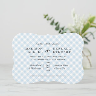 Sweet Blue Gingham Bröllopsinbjudan Inbjudningar
