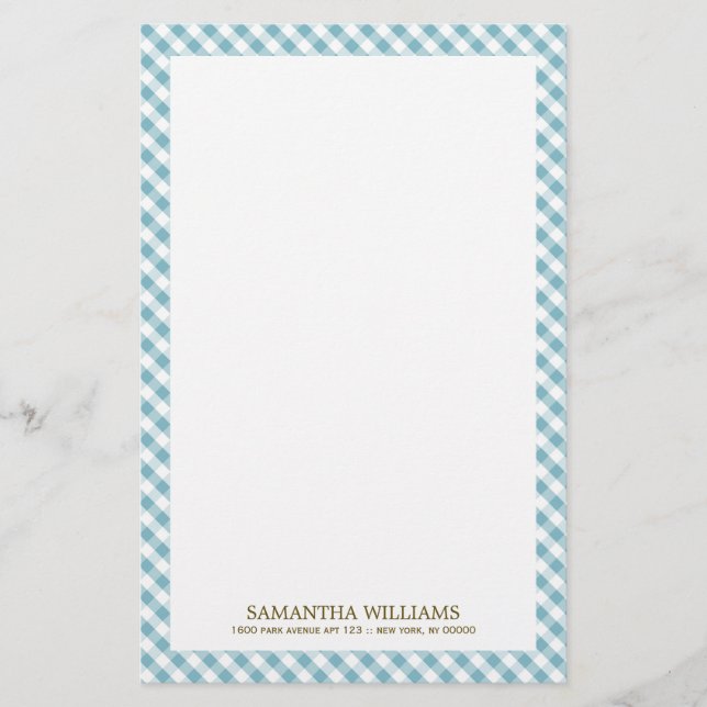 Sweet Blue Gingham Mönster Brevpapper (Framsida)