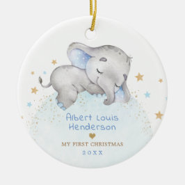 Sweet Blue Guld Elephant Baby 1:a jul Julgransprydnad Keramik