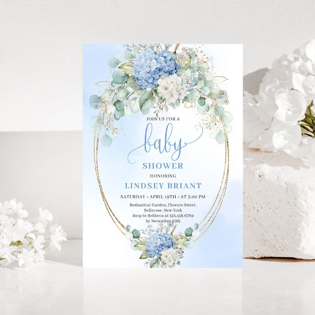 Sweet Blue Hydrangea Floral Baby Shower Invitation Inbjudningar (Sweet Blue Hydrangea Floral Baby Shower Invitation)