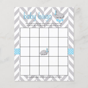 Sweet Blue och Grått Elephant Baby Shower Bingo