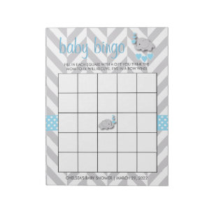 Sweet Blue och Grått Elephant Baby Shower Bingo Anteckningsblock