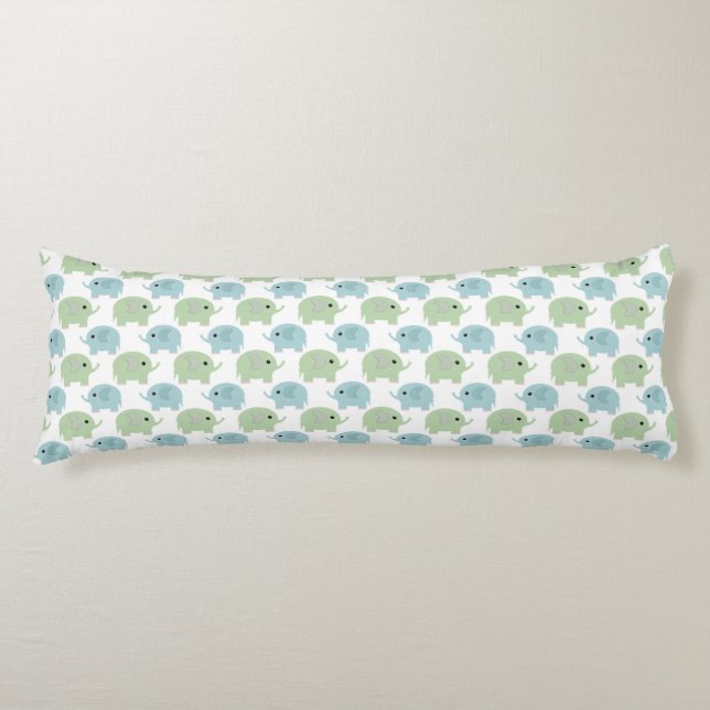 Sweet Blue och Grönt Polka Dot Elephants Kroppskudde (Framsidan)