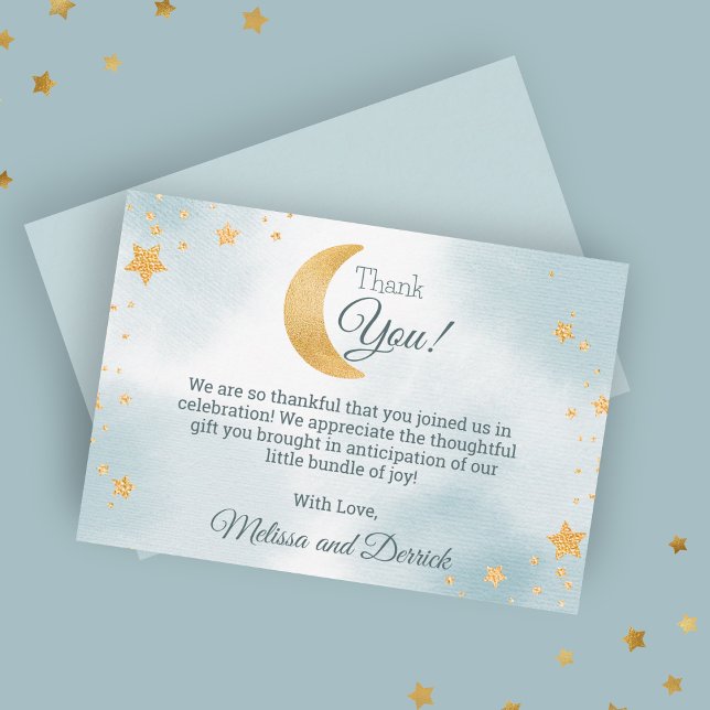 Sweet Blue Vi är över Måne Boy Baby Shower Tack Kort (Sweet Blue We're Over the Moon Boy Baby Shower Thank You Card)