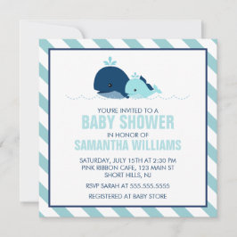 Sweet Blue Whales Boy Baby Shower Inbjudningar