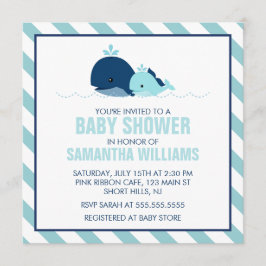 Sweet Blue Whales Boy Baby Shower Inbjudningar