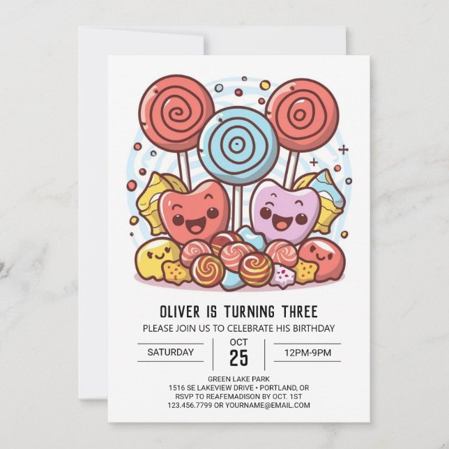 Sweet Bohemian Lollipop Birthday Inbjudningar (Framsida)