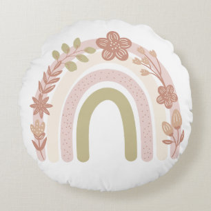 Sweet Boho Blommigt Rainbow Rund Kudde