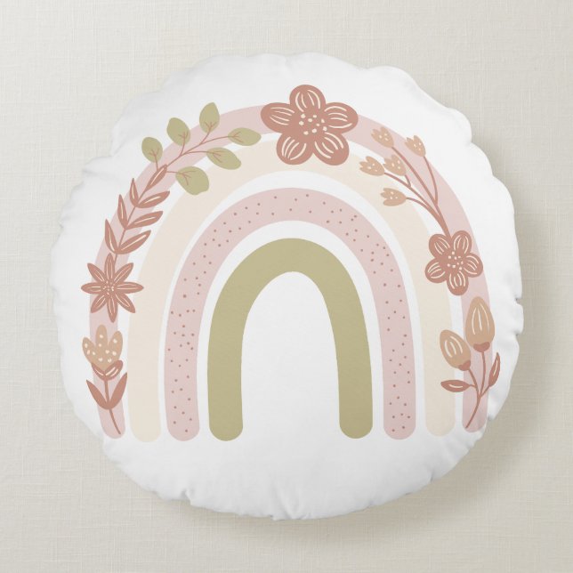 Sweet Boho Blommigt Rainbow Rund Kudde (Framsidan)