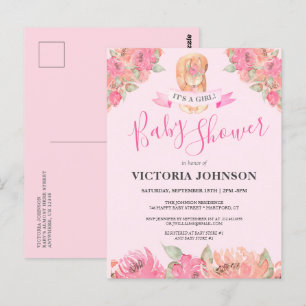 Sweet Boho Blommigt Squirrel Woodland Baby Shower Vykort