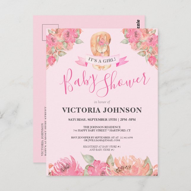 Sweet Boho Blommigt Squirrel Woodland Baby Shower  Vykort (Fram/baksida)