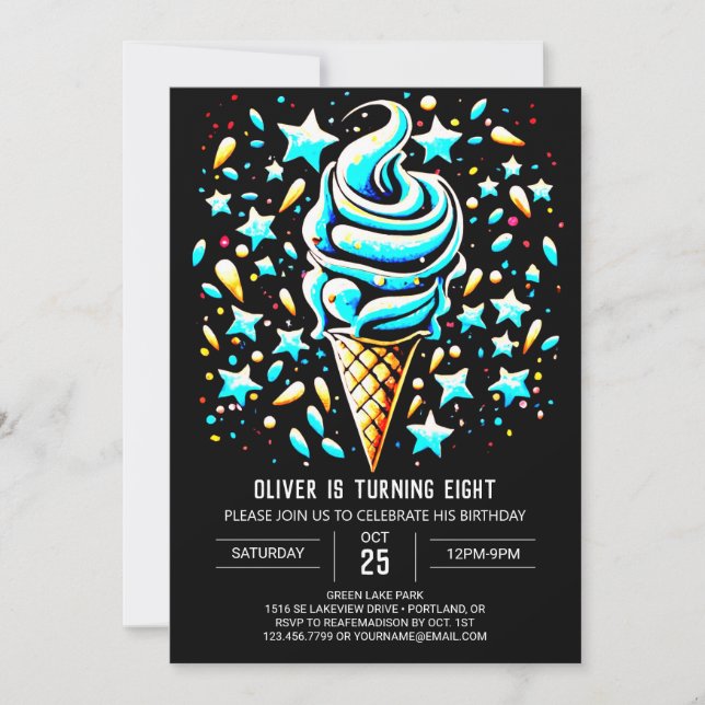 Sweet Boho Blue Boy Ice Cream Birthday Inbjudningar (Framsida)