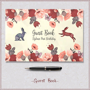 Sweet Boho Folk Art Rabbit Hygge Blommigt Gästböcker
