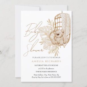 Sweet Boho Nalle Blue Baby Shower Inbjudningar