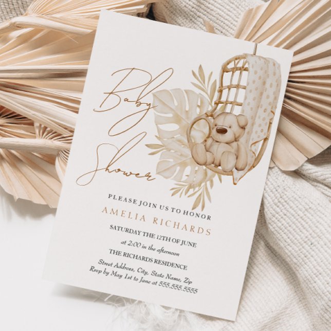 Sweet Boho Nalle Neutralt Baby Shower Inbjudningar (Skapare uppladdad)