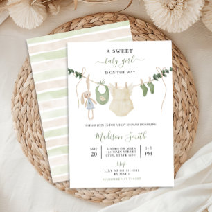 Sweet Boho Neutralt Clothesline Girl Baby Shower Inbjudningar