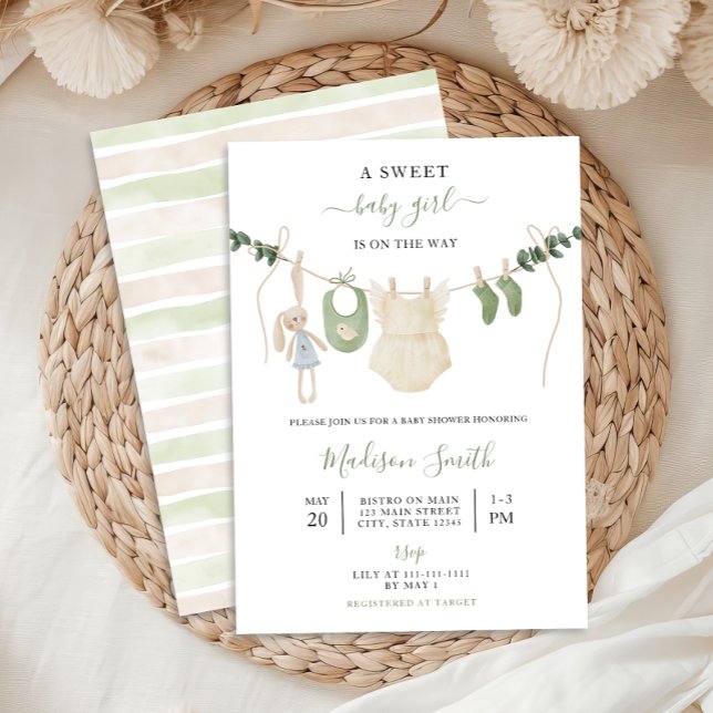 Sweet Boho Neutralt Clothesline Girl Baby Shower Inbjudningar (Skapare uppladdad)