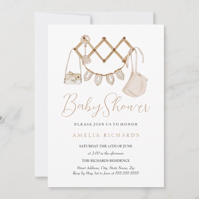 Sweet Boho Neutralt Dusty Blue Baby Shower Inbjudningar (Framsida)