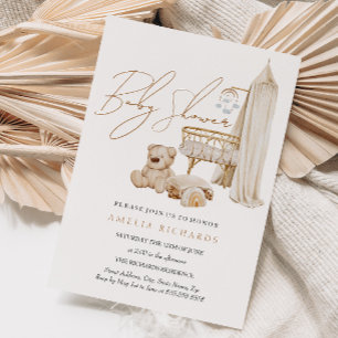 Sweet Boho Nursery Blue Baby Shower Inbjudningar