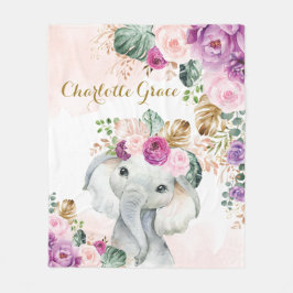 Sweet Boho Tropical Elephant  Lila Blommigt Fleecefilt