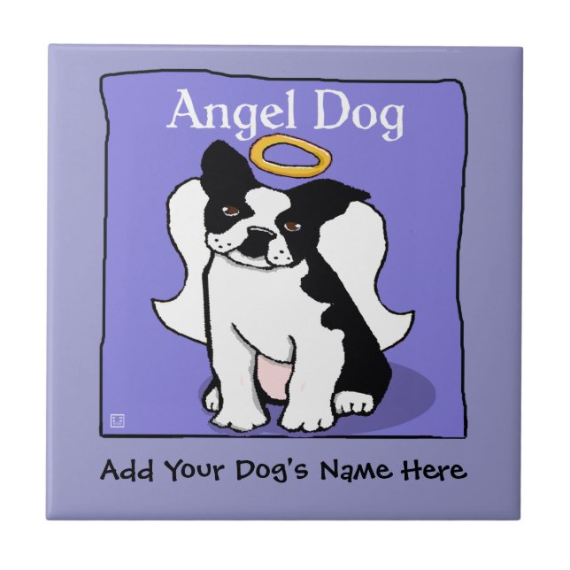 Sweet Boston Terrier Angel Hund Memorial Kakelplatta (Framsidan)