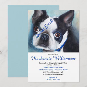 SWEET BOSTON TERRIER PUPPY ÖNSKEMÅL GRATTIS PÅ FÖD INBJUDNINGAR