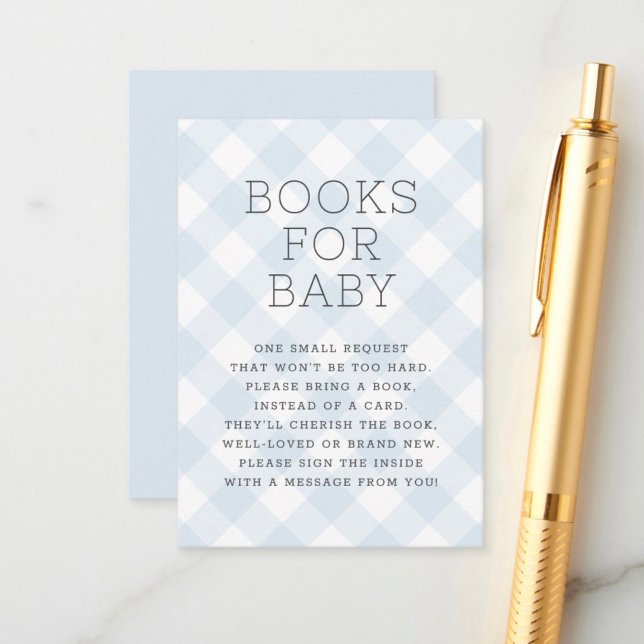 Sweet Boy Blue Gingham Bokar for Baby Shower Tilläggskort (Skapare uppladdad)