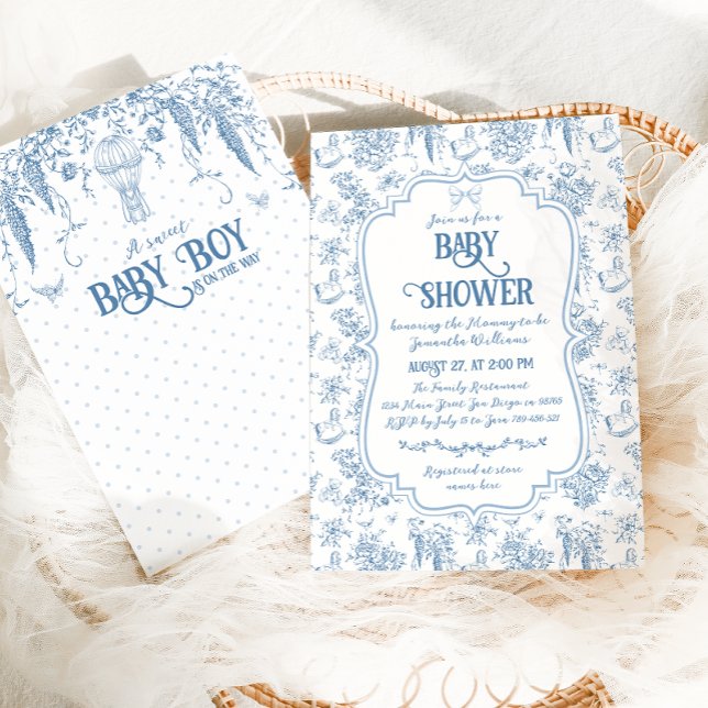 Sweet Boy Dusty Blue Whimsical Blommigt Baby Showe Inbjudningar (Skapare uppladdad)