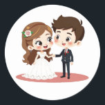 Sweet Bröllop par Stickers Runt Klistermärke<br><div class="desc">Stämplar för tecknad med en brud- och gromhållare som håller händer,  perfekt för bröllop och särskilda tillfällen.</div>