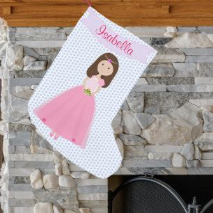 Sweet Brown Hair Princess Personlig Stocking Liten Julstrumpa