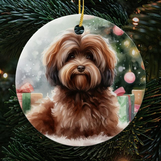Sweet Brown Havanese Hund jul Julgransprydnad Keramik (Skapare uppladdad)