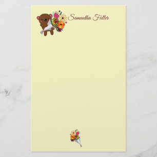 Sweet Brown Nalle med Bouquet. Brevpapper