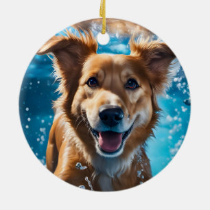Sweet Brown White Hund Splash in Vatten Ornament