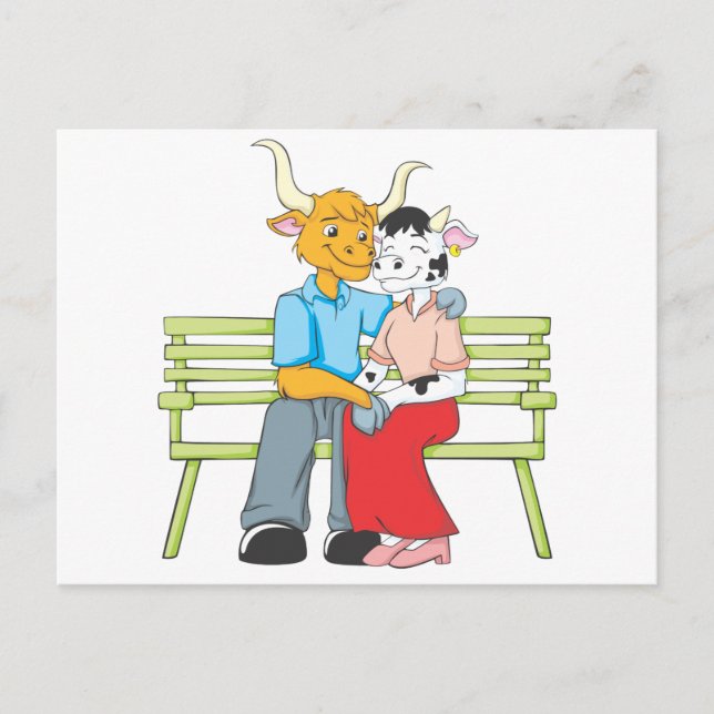 Sweet Bull and Cow Älskare Vykort (Framsida)