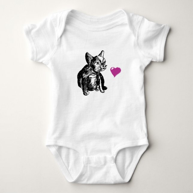 Sweet Bulldog Hund Heart Baby Jersey Bodykostym T-shirt (Framsida)